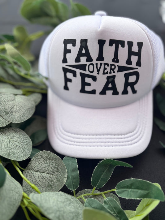 Faith Over Fear White Trucker Hat