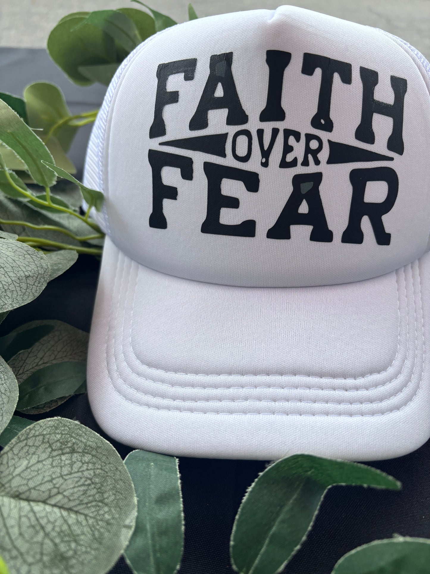 Faith Over Fear White Trucker Hat