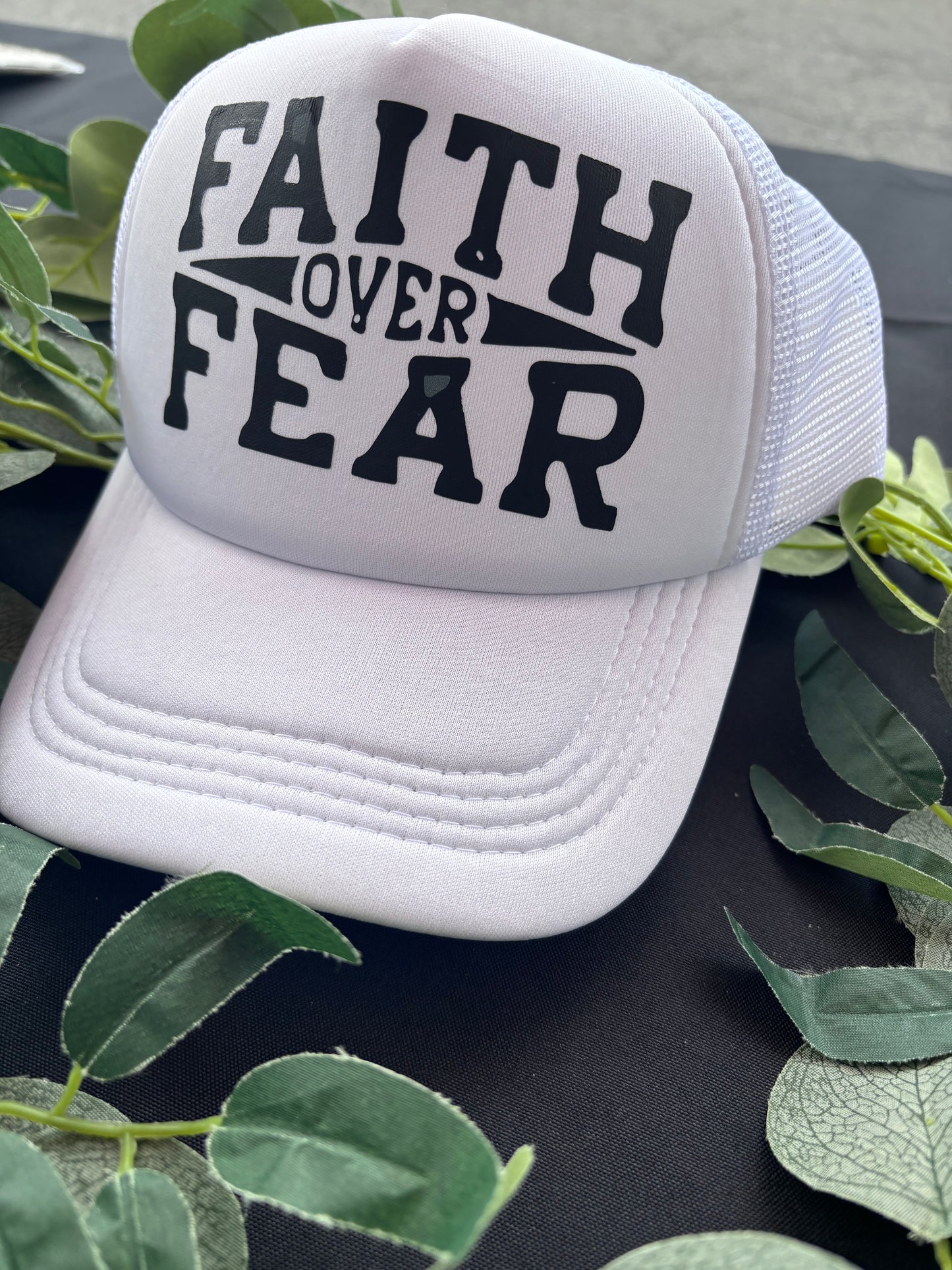 Faith Over Fear White Trucker Hat