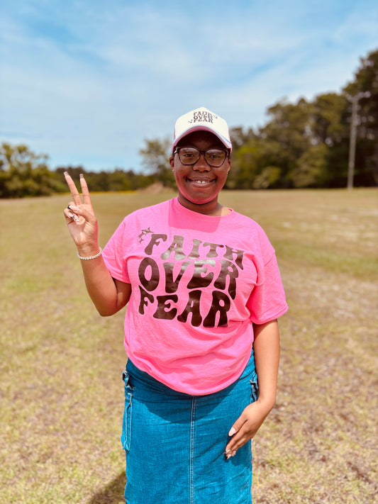 Faith Over Fear Tee in Pink
